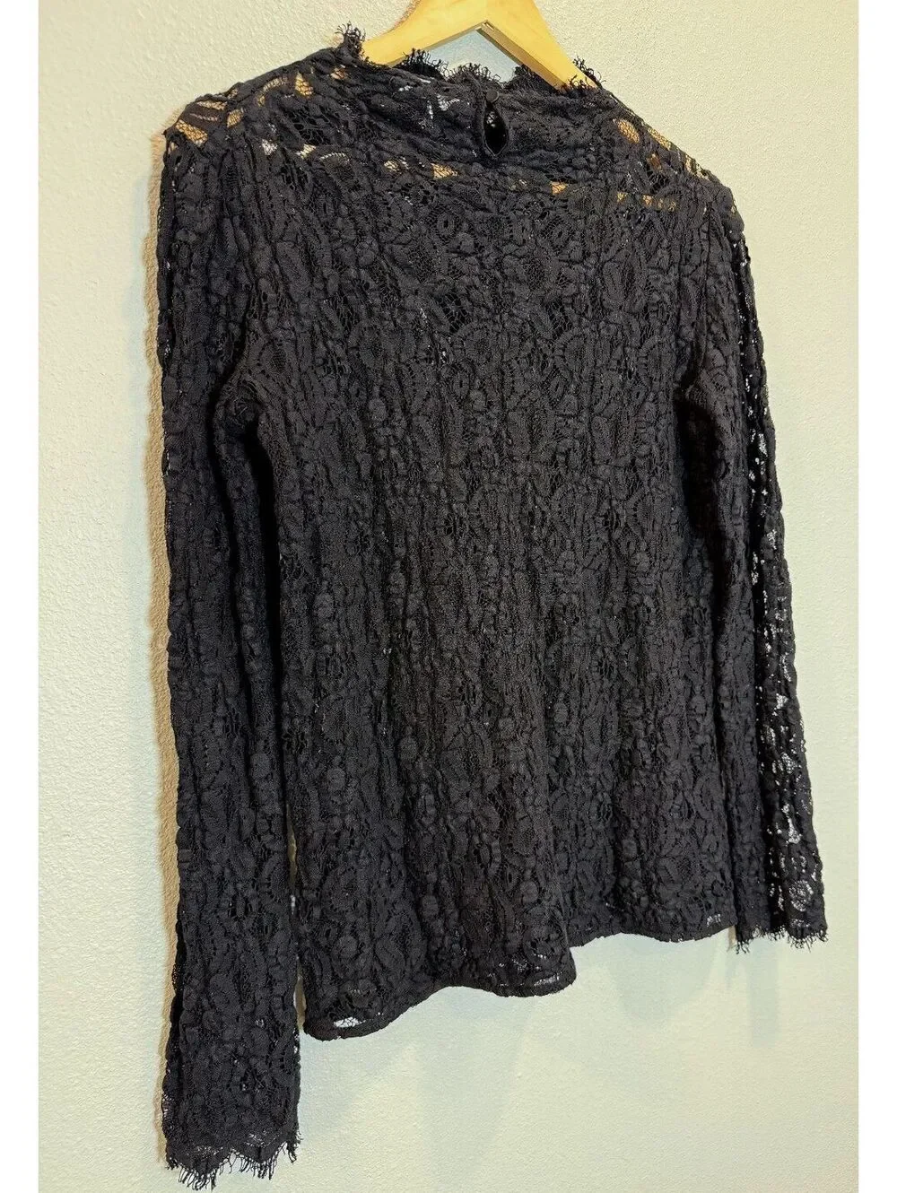 Revolve Helmut Lang Long Sleeve Black Lace Mock-Neck Top - Women's M-L